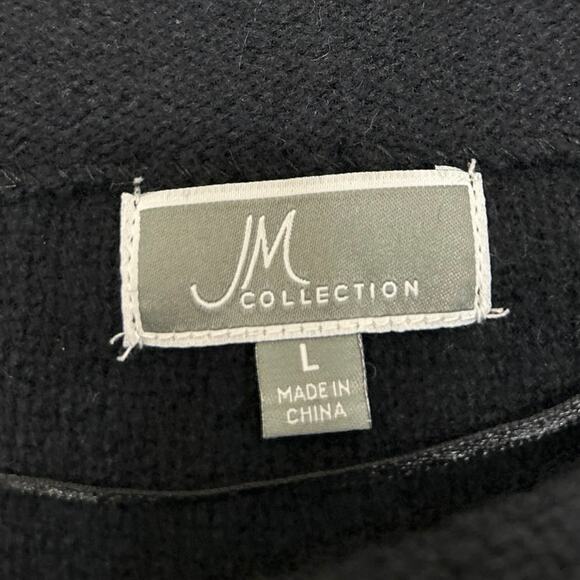 JM Collection Boiled Wool Sweater Jacket Black Broach Quiet Luxury L NWT - Picture 10 of 13